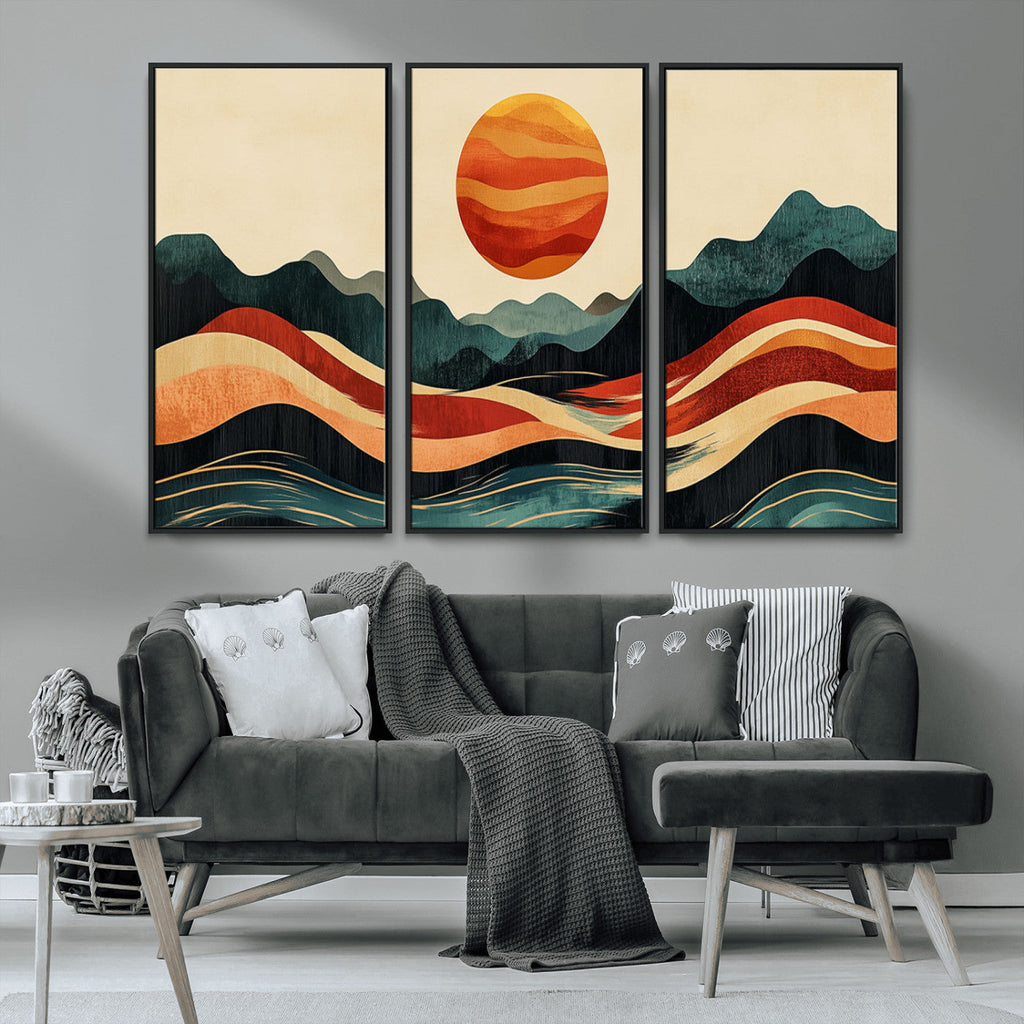 Mountain Triptych Wall Art Canvas Print | Western Boho Pine Tree Nature Print