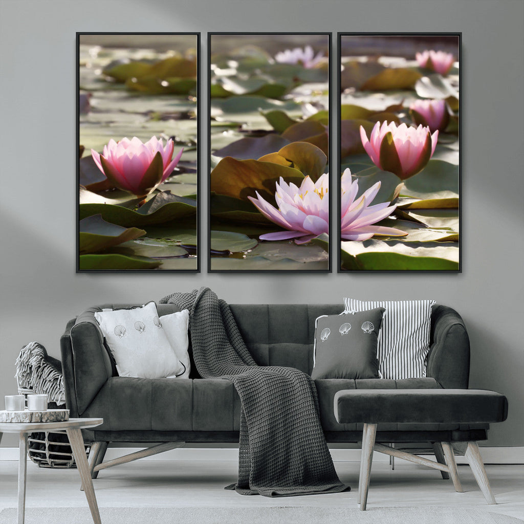 Lotus Flower Wall Art Canvas Print, Water Lily Large Wall Art for Yoga Room Decor