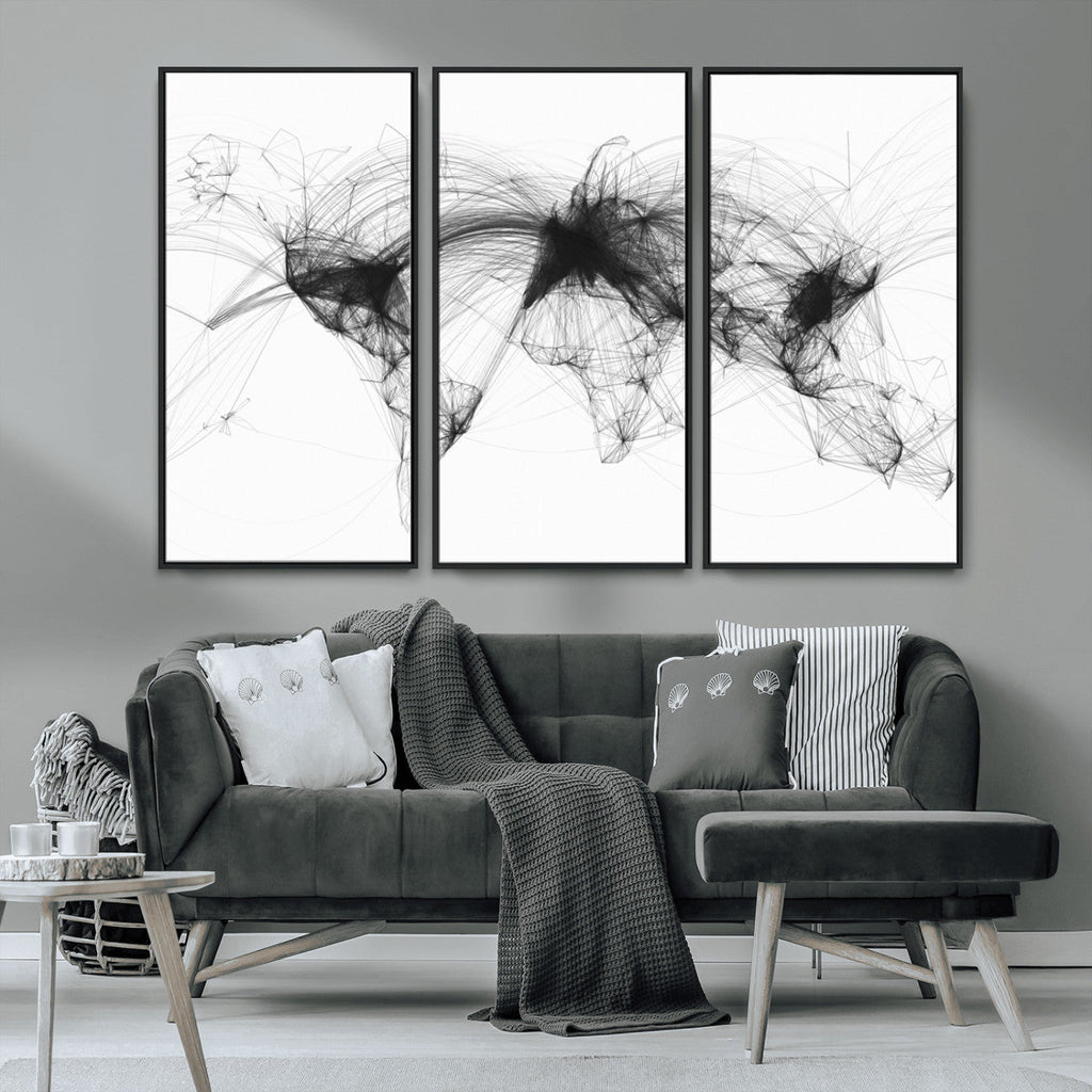 Flight Routes Air Traffic Map Canvas Wall Art, World Flight Routes Print