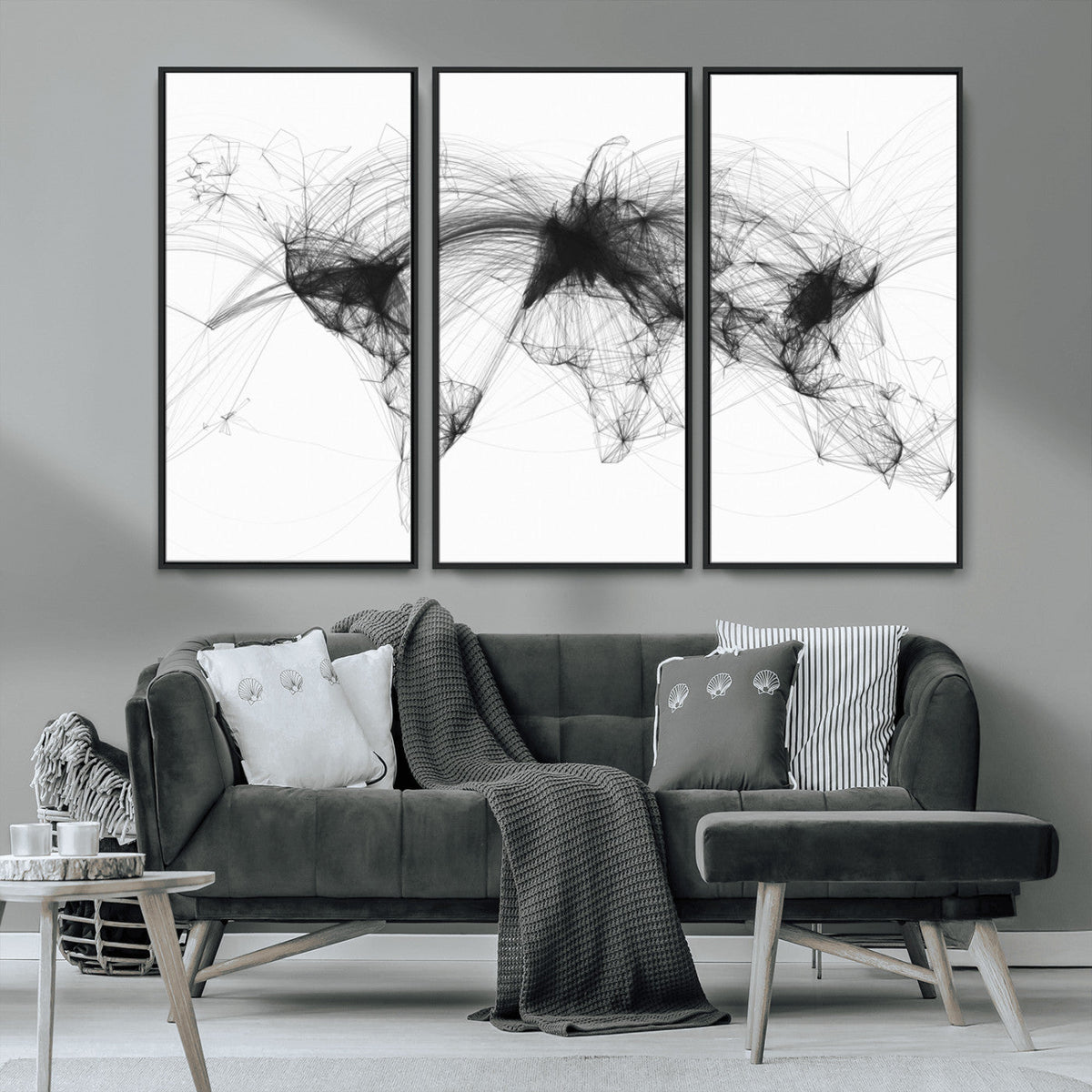 Flight Routes Air Traffic Map Canvas Wall Art, World Flight Routes Print