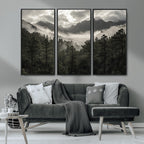 Moody Forest Wall Art | Framed Mountain Fog Canvas Artwork