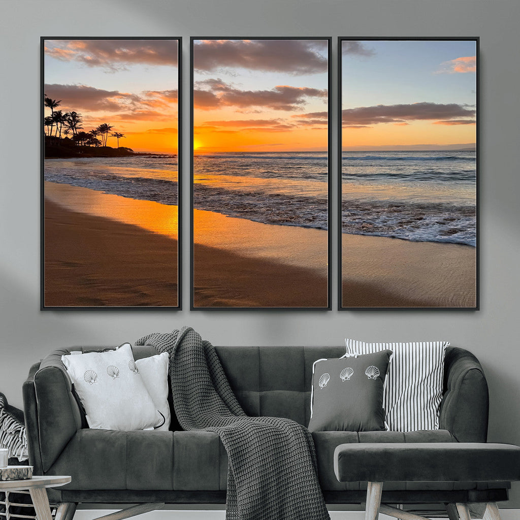Tropical Beach Wall Art | Framed Sunset Ocean Canvas