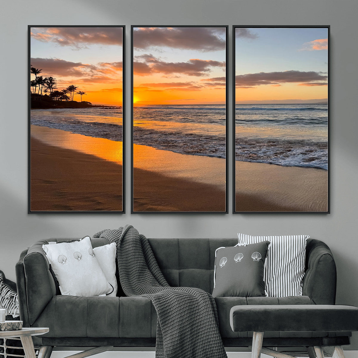 Tropical Beach Wall Art | Framed Sunset Ocean Canvas