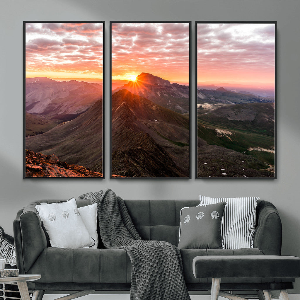 Mountain Sunrise Wall Art | Framed Alpine Ridge Canvas
