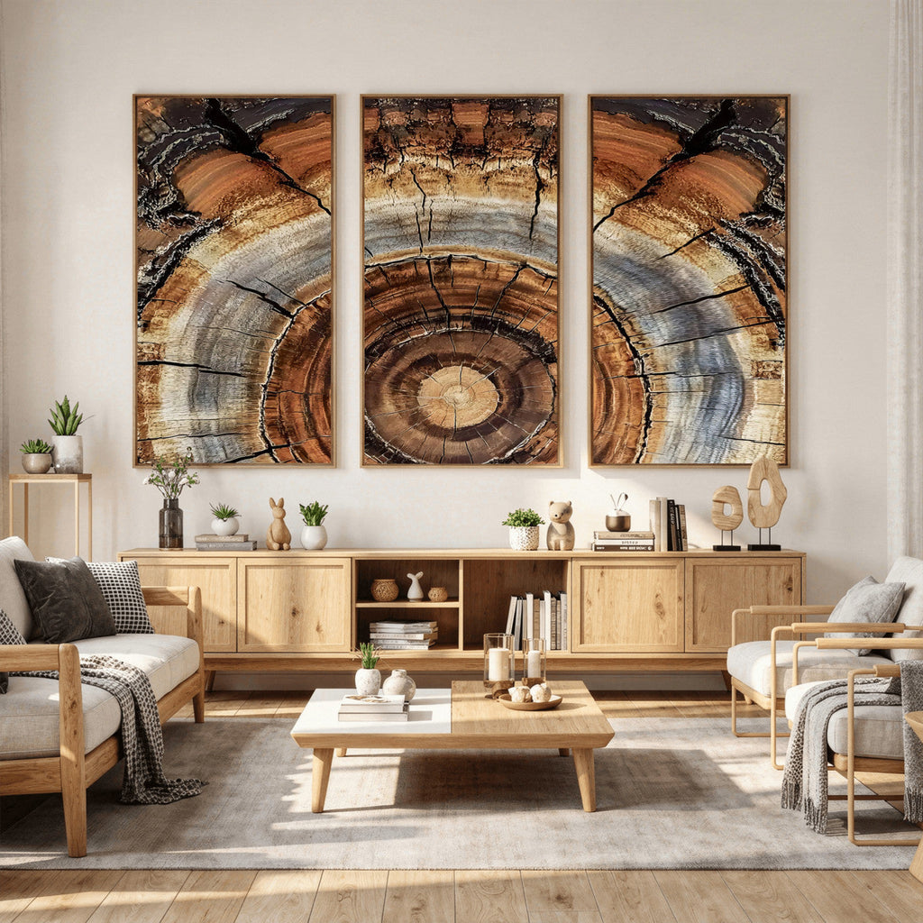 Tree Rings Wall Art Canvas Print, Rustic Wood Grain