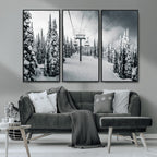 Snowy Pines Wall Art Canvas Print | Ski Lift in a Winter Forest