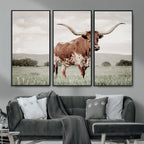 Texas Longhorn Wall Art | Framed Spotted Cattle Canvas