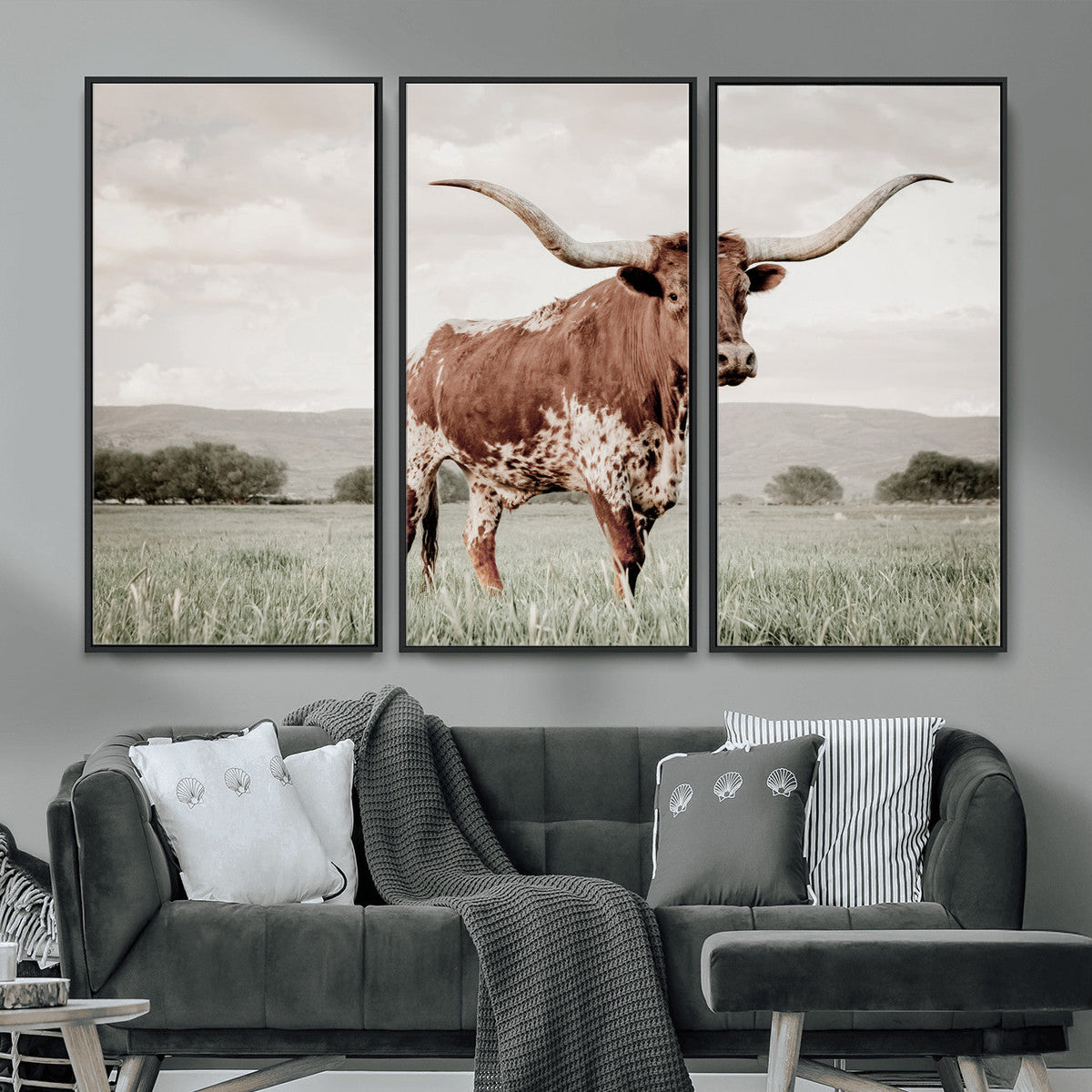 Texas Longhorn Wall Art | Framed Spotted Cattle Canvas
