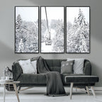 Snowy Ski Lift Wall Art | Framed Winter Mountain Canvas