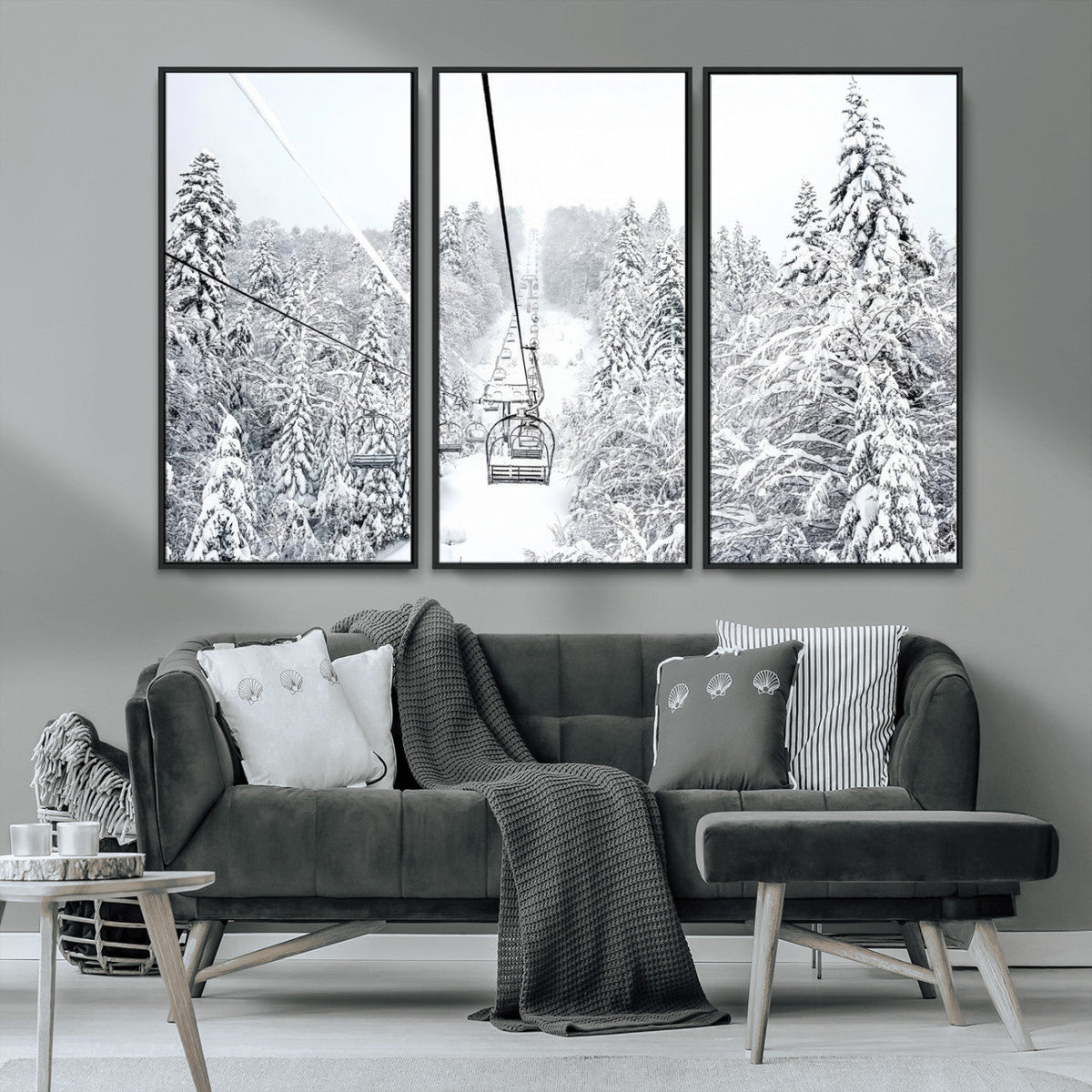 Snowy Ski Lift Wall Art | Framed Winter Mountain Canvas
