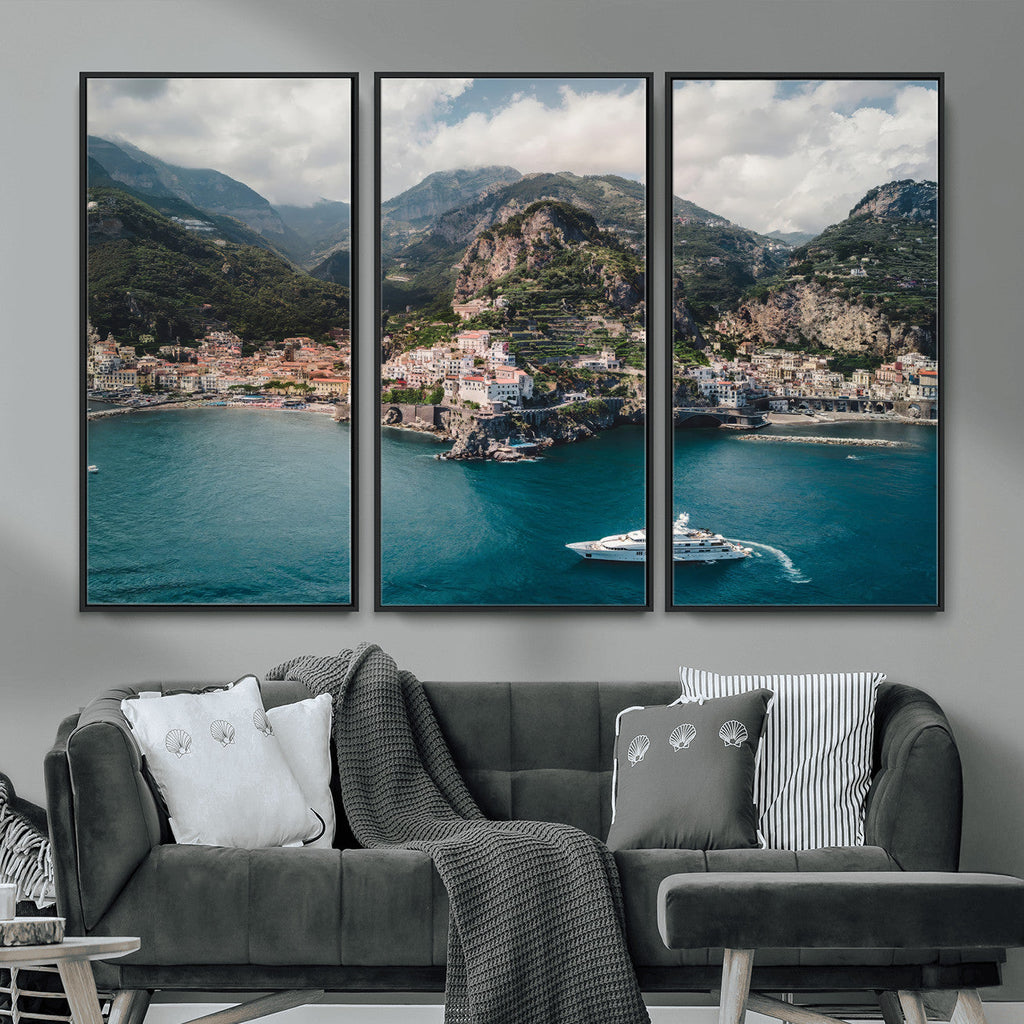 Amalfi Coast Wall Art | Framed Italian Seaside Canvas