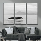 Whale Tail Wall Art | Framed Black White Ocean Canvas