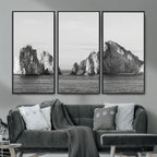 Coastal Wall Art | Framed Black White Ocean Canvas Artwork