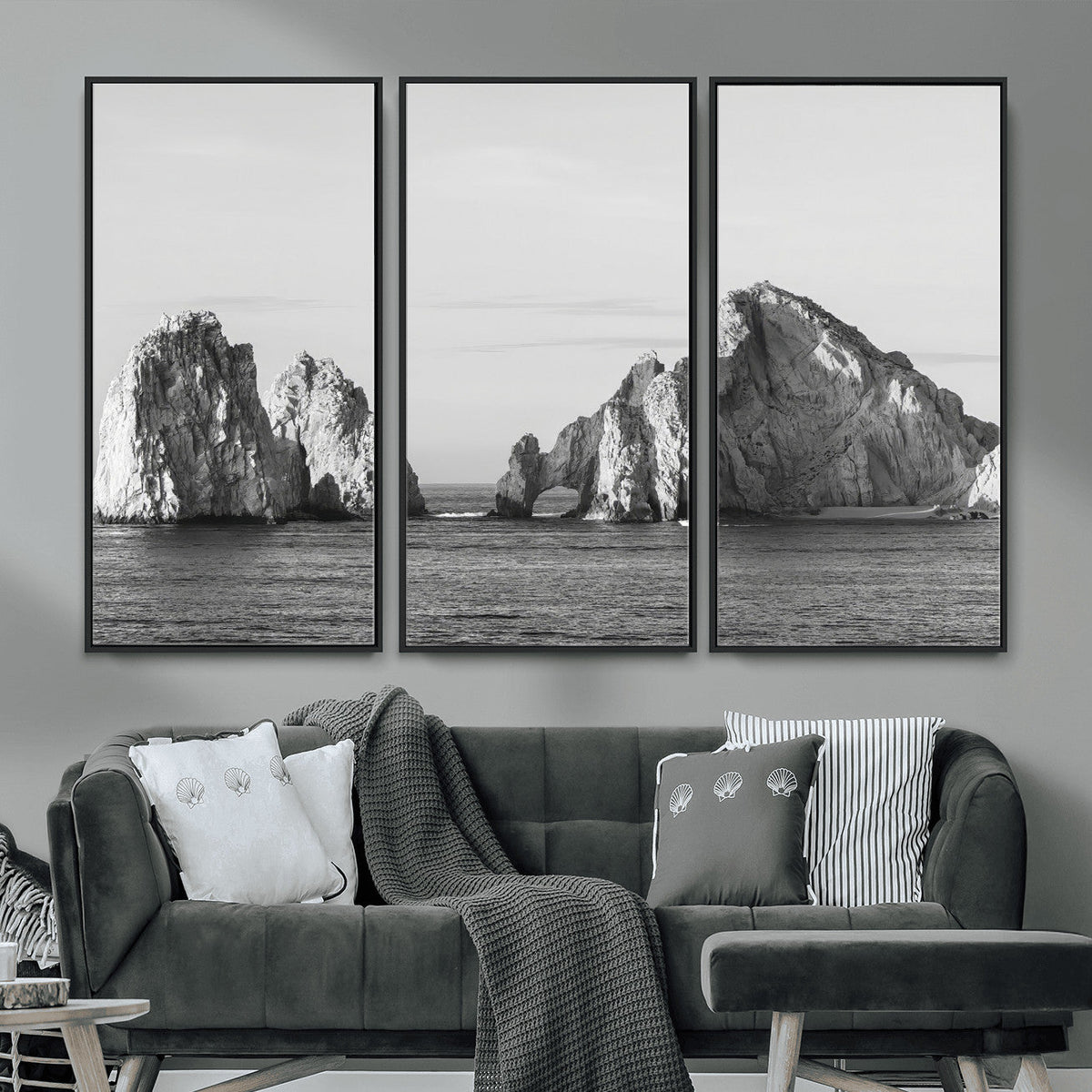 Coastal Wall Art | Framed Black White Ocean Canvas Artwork