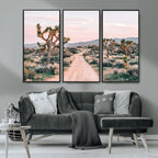 Joshua Tree Wall Art Canvas Print, Framed Desert Road Scene at Sunset