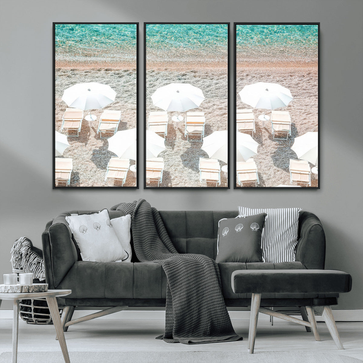 Calm Beach Wall Art | Framed Turquoise Water Canvas Artwork