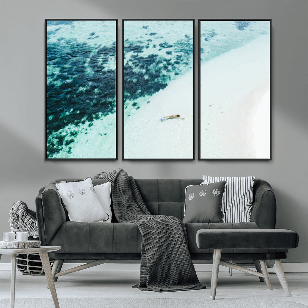 Minimal Beach Wall Art | Framed Ocean Swimming Canvas