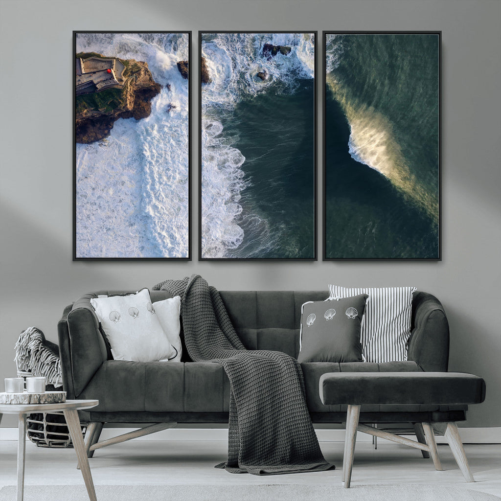 Ocean Wave Wall Art | Aerial Coastal View Canvas Artwork