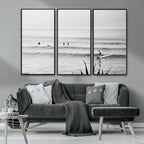 Surfer Silhouette Wall Art | Framed Calm Ocean Canvas