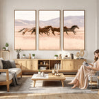 Wild Horse Wall Art Canvas Print, Framed Rustic Western Art, Desert Horse Scene