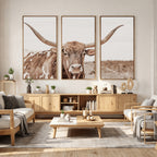 Longhorn Cow Wall Art Canvas Print, Framed Texas Ranch Print, Western Bull Art, Cowboy Decor
