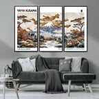 Modern Japanese Wall Art Canvas Print, Framed Abstract Mount Fuji Landscape, Yayoi Kusama Canvas Wall Art