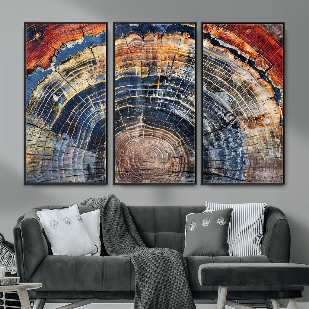 Tree Rings Wall Art Canvas Print, Framed Petrified Wood Art, Modern Rustic Decor