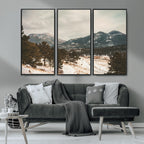 Mountain Landscape Wall Art Canvas Print, Framed Snowy Peaks Alpine Winter