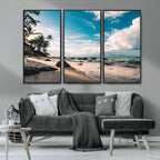 Tropical Beach Wall Art Canvas Print, Framed Ocean Waves Relaxing Seascape