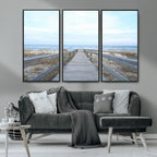 Beach Boardwalk Wall Art Canvas Print, Framed Coastal Serenity Ocean View