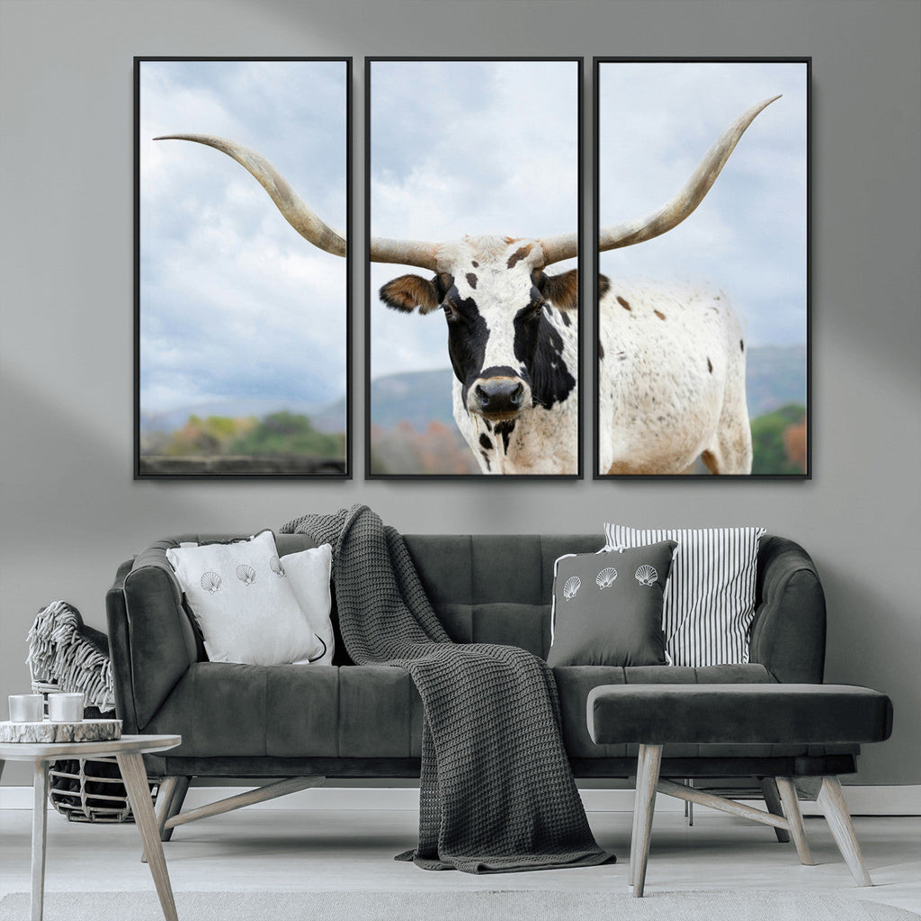 Texas Longhorn Wall Art Canvas Print, Framed Western Rustic Farmhouse