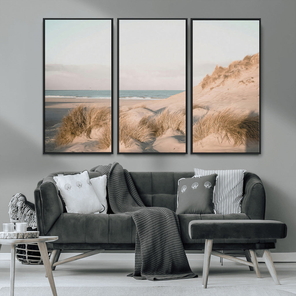 Beach Landscape Wall Art Canvas Print, Framed Sand Dune Photography, Minimalist Seascape Coastal Decor