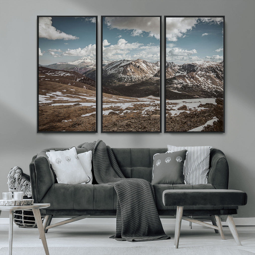 Mountain Landscape Wall Art Canvas Print, Framed Snowy Peaks Art, Rugged Highlands Rustic Adventure Decor