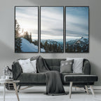 Snowy Mountains Wall Art Canvas Print, Framed Alpine Landscape Frosty Peaks Artwork
