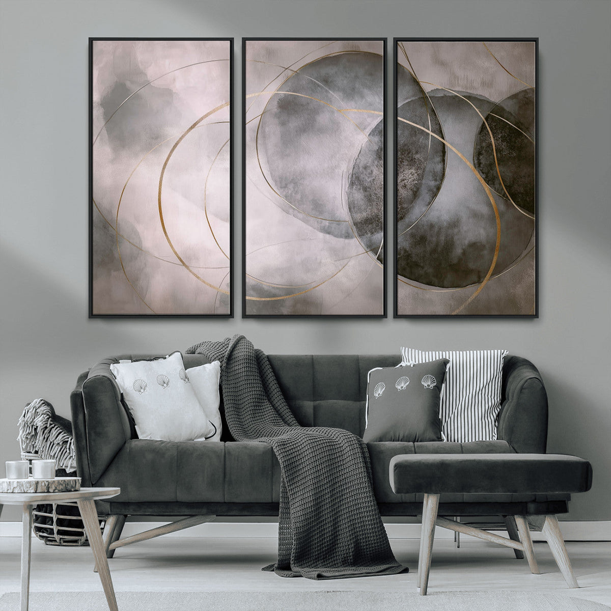 Abstract Grey Gold Wall Art | Modern Geometric Canvas