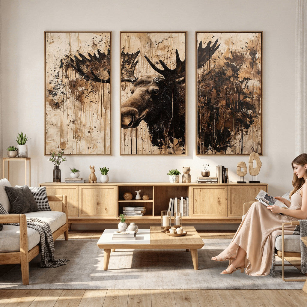 Moose Canvas Wall Art, Rustic Wildlife Painting Print