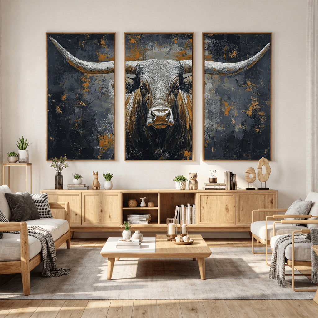 Rustic Bull Wall Art Canvas Print, Longhorn Wall Decor