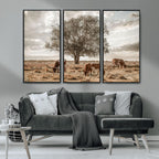 Texas Longhorn Cattle Wall Art, Rustic Western Ranch Canvas