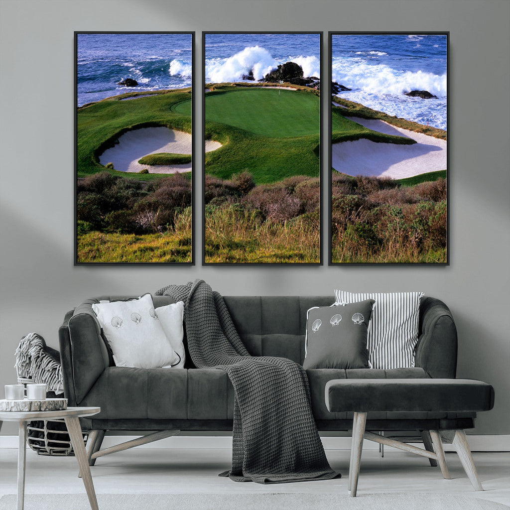 California Pebble Beach Golf Links Wall Art Canvas Print, Iconic Monterey Coastal Golf Course