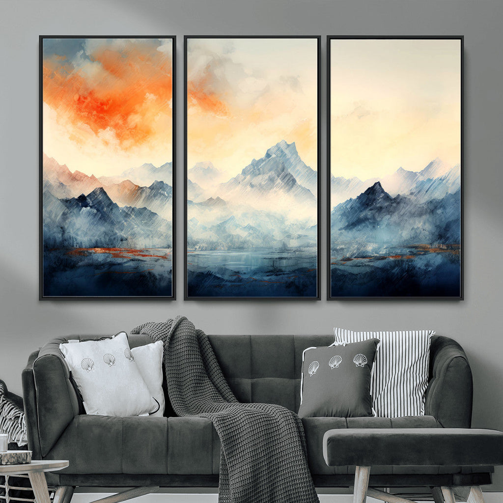 Warm Clouds Abstract Mountain Wall Art, Modern Landscape Canvas Print