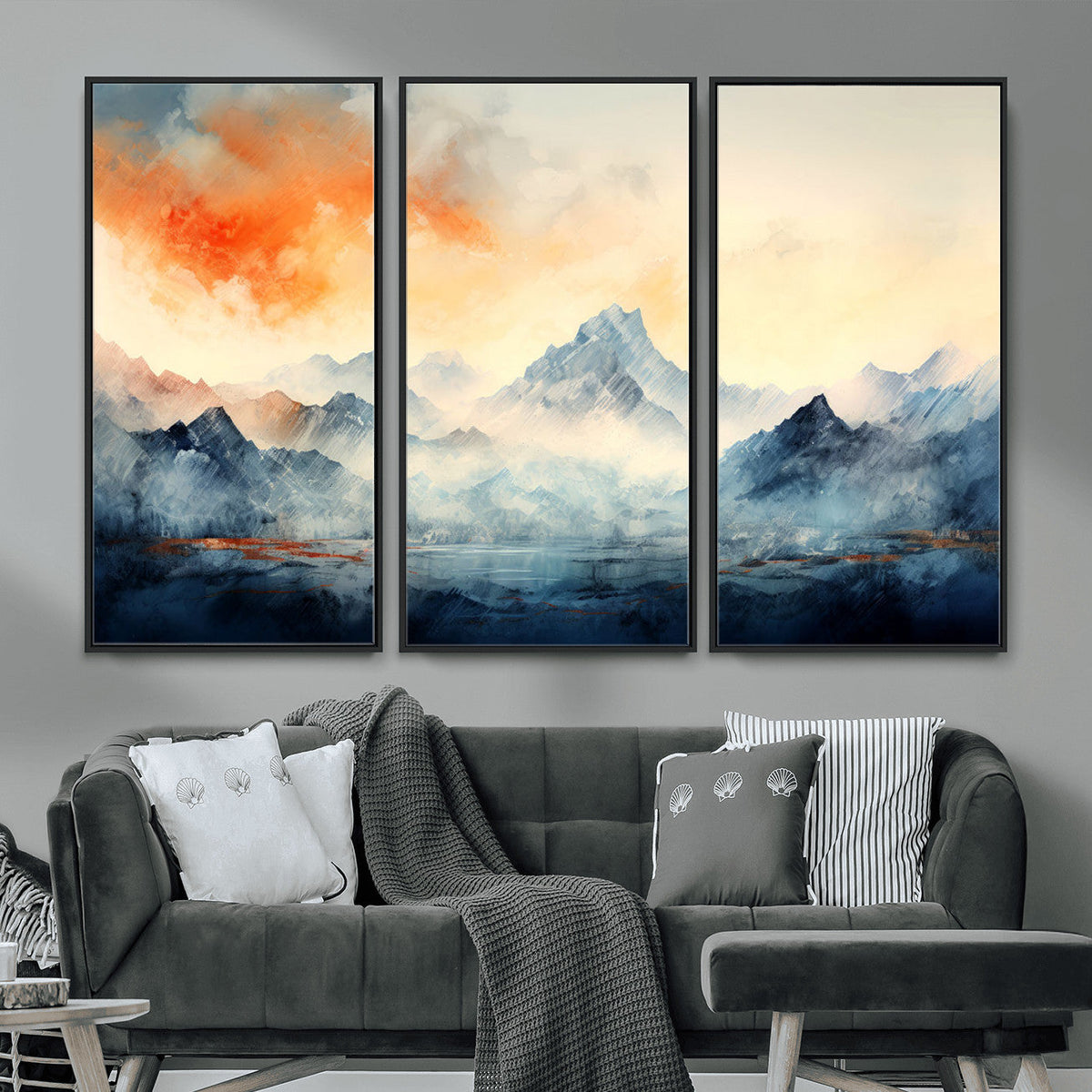 Warm Clouds Abstract Mountain Wall Art, Modern Landscape Canvas Print