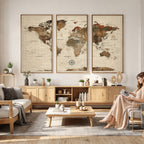 Vibrant Earth Tone World Map Canvas Print | Framed Detailed Map of the World