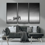 Elephant and Zebra Wall Art Canvas Print, Modern Artwork