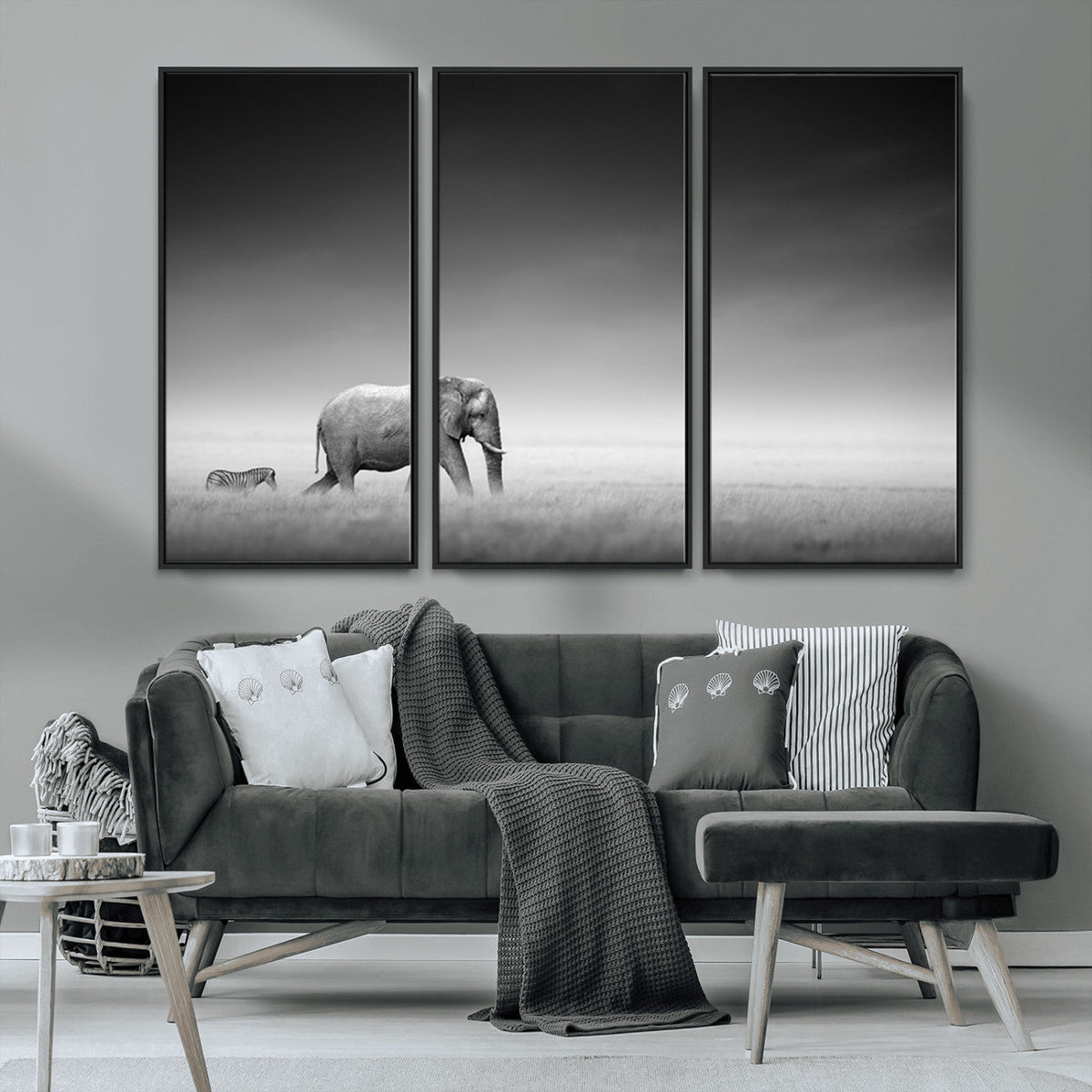 Elephant and Zebra Wall Art Canvas Print, Modern Artwork