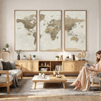 Detailed World Map Wall Art Canvas Print