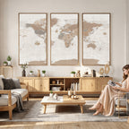 Framed Large World Map Canvas Print for Office Decor