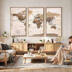 Modern World Map Canvas Print | Framed Travel Map Wall Art