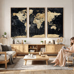 Framed Large World Map Wall Art Canvas Print for Living Room
