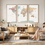 Pastel Colors World Map Wall Art Canvas Print