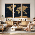 Vintage World Map Earth Globe Countries Oceans Continents